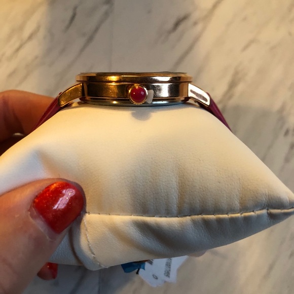 Betsey Johnson Tiger Stripes Pink Glitter gold tone round jewelry watch zebra - Picture 6 of 6